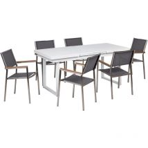 Ensemble de Jardin en Aluminium 6 Places Acier Inoxydable Meubles d'Extérieur Blanc et Gris Valcanetto/Grosseto