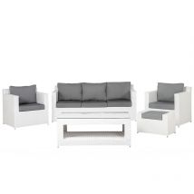 Salon de Jardin en Rotin Blanc et Coussins Gris Inclus Composé de 2 Fauteuils Canapé et Repose-pied Assorti pour Terrasse Moderne Beliani