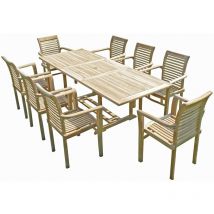 Ensemble salon de jardin en teck amara 8 fauteuils empilables