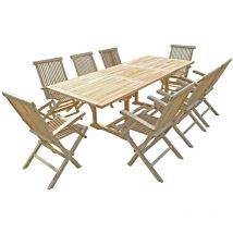 Ensemble de salon jardin en teck amara 8 fauteuils pliants