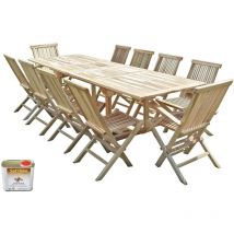 Salon de jardin en teck batan 8 chaises 2 fauteuils - Bundle huile