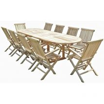 Salon de jardin en teck henua 10 fauteuils pliants