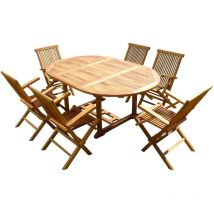 Ensemble salon de jardin en teck aspect huilé sentak 6 fauteuils pliants jumak