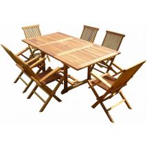 Ensemble salon de jardin en teck aspect huilé sidan 6 fauteuils pliants jumak