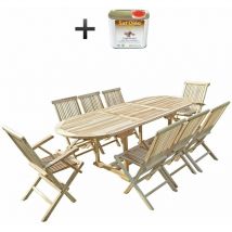 Ensemble salon de jardin en teck mahui 6 chaises 2 fauteuils - Bundle huile