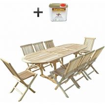 Ensemble salon de jardin en teck mahui 8 chaises - Bundle huile