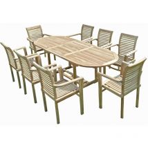 Ensemble salon de jardin en teck mahui 8 fauteuils empilables