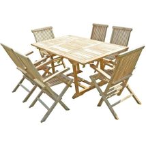 Ensemble salon de jardin en teck serang 6 fauteuils pliants
