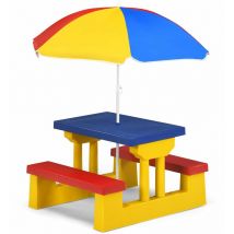 Décoshop26 - Ensemble de jardin pour enfant ensemble table et banc enfant en pp avec parasol multicolore - or