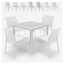 Bica - Salon de jardin table 80x80cm + 4 chaises blanches Provence Light