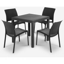 Bica - Salon de jardin table carrée 80x80cm rotin + 4 chaises noir Nisida Dark