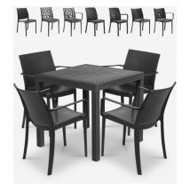 Bica - Salon de jardin table carrée 80x80cm rotin + 4 chaises noir Nisida Dark