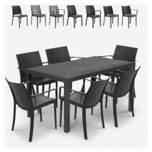 Salon de jardin table en rotin 150x90cm 6 chaises noires Meloria Dark