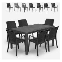 Salon de jardin table en rotin 150x90cm 6 chaises noires Meloria Dark