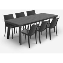 Bica - Salon de jardin table extensible 160-220cm + 6 chaises noir Liri Dark