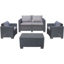 7h Seven House - Ensemble de jardin Table rectangulaire, 1 canapé et 2 fauteuils avec coussins Menorca Anthracite 7house