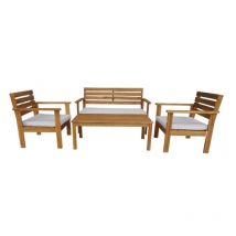 Ensemble de jardin Table rectangulaire et 3 chaises avec coussins Marlon Acacia Wood 7house