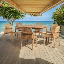 Wanda Collection - Ensemble de jardin table ronde et 6 chaises en teck