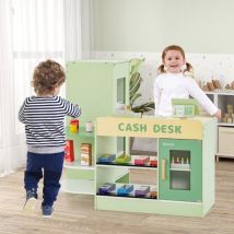 Ensemble de Jeu de Supermarché en Bois Autoportant pour Enfants Tableau Noir Caisse Enregistreuse Distributeur Automatique pour 3 à 8 Ans Vert CW6686