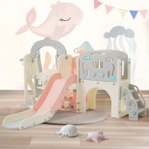 Ensemble de jeux pour enfants 10 en 1, avec un toboggan, une balançoire, un tunnel en arche, un panier de basket et un télescope, un toboggan pour