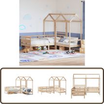 Ensemble de lit de jour et de banc avec toit sans matelas - Lit Plateforme - Lit Convertible - Meuble Multifonction - Lit Bois Brun - Lit Salle Séjour