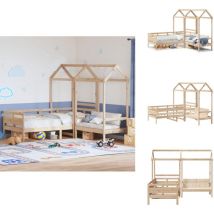 Ensemble de lit de jour et de banc avec toit sans matelas - Lit Plateforme - Lit Convertible - Meuble Multifonction - Lit Bois Brun - Lit Salle Séjour