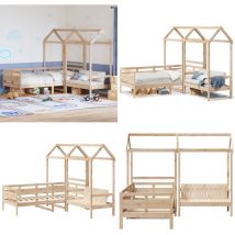 Ensemble de lit de jour et de banc avec toit sans matelas - Lit Plateforme - Lit Convertible - Meuble Multifonction - Lit Bois Brun - Lit Salle