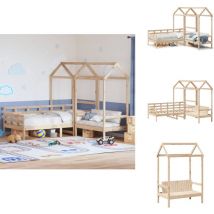 Ensemble de lit de jour et de banc avec toit sans matelas - Lit Plateforme - Lit Convertible - Meuble Multifonction - Lit Bois Brun - Mobilier Salle