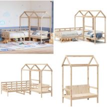 Ensemble de lit de jour et de banc avec toit sans matelas - Lit Plateforme - Lit Convertible - Meuble Multifonction - Lit Bois Brun - Mobilier Salle