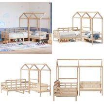 Ensemble de lit de jour et de banc avec toit sans matelas - Lit Plateforme - Lit Convertible - Meuble Multifonction - Lit Salle Séjour - Mobilier