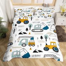 Ensemble de Literie de Voiture de Dessin Animé Ensemble de literie de Construction Housse de Couette 140x200cm Ensemble Enfants Garçon équipement