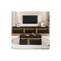 Wishdor - Ensemble de meuble tv 200 cm noir et table basse noire