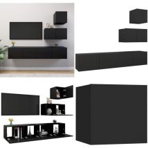 Vidaxl - Ensemble de meuble tv 4 pcs Noir Bois d'ingénierie - Meubles Tv - Meuble Tv Suspendu - Ensemble Meuble Tv - Meuble Tv Noir - Meuble Tv Bois