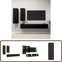 Vidaxl - Ensemble de meuble tv 4 pcs Noir Bois d'ingénierie - Meubles Tv - Meuble Tv Suspendu - Ensemble Meuble Tv - Meuble Tv Noir - Meuble Tv Bois
