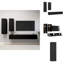 Ensemble de meuble TV 4 pcs Noir Bois d'ingénierie - Meubles Tv - Meuble Tv Suspendu - Ensemble Meuble Tv - Meuble Tv Noir - Meuble Tv Bois