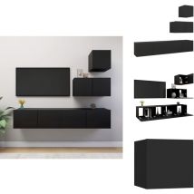 Vidaxl - Ensemble de meuble tv 4 pcs Noir Bois d'ingénierie - Meubles Tv - Meuble Tv Suspendu - Ensemble Meuble Tv - Meuble Tv Noir - Meuble Tv Bois