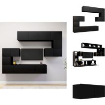 Ensemble de meuble tv 8 pcs Noir Bois d'ingénierie - Meubles Tv - Meuble Tv Suspendu - Meuble Tv Noir - Ensemble Meuble Tv - Rangement Tv
