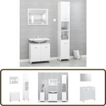 Ensemble de meubles de bain 3pcs Blanc brillant Bois ingénierie - Meuble De Salle De Bain - Ensemble Meuble Salle De Bain - Miroir - Vanity Unit