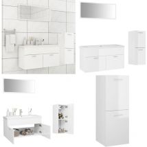 Ensemble de meubles de bain Blanc brillant Bois d'ingénierie - Meuble De Salle De Bain - Ensemble Salle De Bain - Salle De Bain Moderne - Vanity Unit