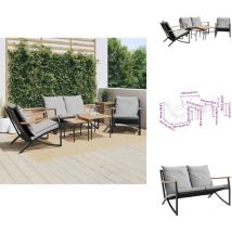 Ensemble de meubles de balcon avec coussins 5 pcs noir acier - Ensemble De Meubles De Balcon - Ensembles De Meubles De Balcon - Ensemble De Meubles
