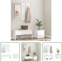 The Living Store Ensemble de meubles de couloir Blanc brillant Bois d'ingénierie - Meuble D'entrée - Banc D'entrée - Rangements Hall - Meuble