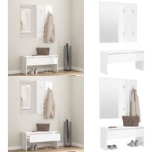 Ensemble de meubles de couloir Blanc brillant Bois d'ingénierie - Banc Entrée - Meuble D'entrée - Ensemble Meuble D'entrée - Banc Coffre - Rangement