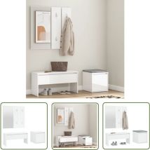The Living Store - Ensemble de meubles de couloir Blanc brillant Bois d'ingénierie - Banc Entrée - Meuble Hall - Mobilier D'accueil - Rangements
