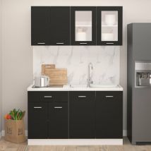 Rubberskin - inlife Ensemble de meubles de cuisine 4 pcs Noir Aggloméré