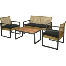 Ensemble de meubles de jardin, chaises en rotin avec table en bois