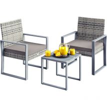 Ensemble de meubles de jardin en polyrotin Lounge Set Pieds réglables Résistant aux intempéries Terrasse Salon de Jardin Gris
