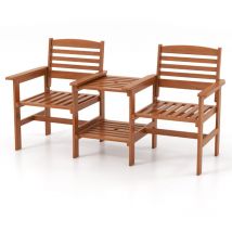 Ensemble de meubles de patio 2 places en bois causeuse d'extérieur avec table basse et trou pour parasol ensemble de conversation