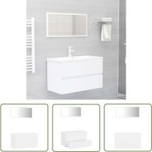 The Living Store Ensemble de meubles salle de bain 2 pcs blanc bois d'ingénierie - Meuble Salle De Bain - Ensemble Salle De Bain - Armoire Salle De