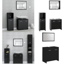 Ensemble de meubles de salle de bain 3 pcs Noir Bois ingénierie - Meuble De Salle De Bain - Ensemble Meuble Salle De Bain - Miroir - Vanity Unit