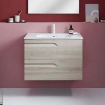 Ensemble de meubles de salle de bain avec 2 tiroirs compacts VITALE - ROYO Couleur : Blanc Nature - Options : Meuble + Vasque - Dim. : 80 cm